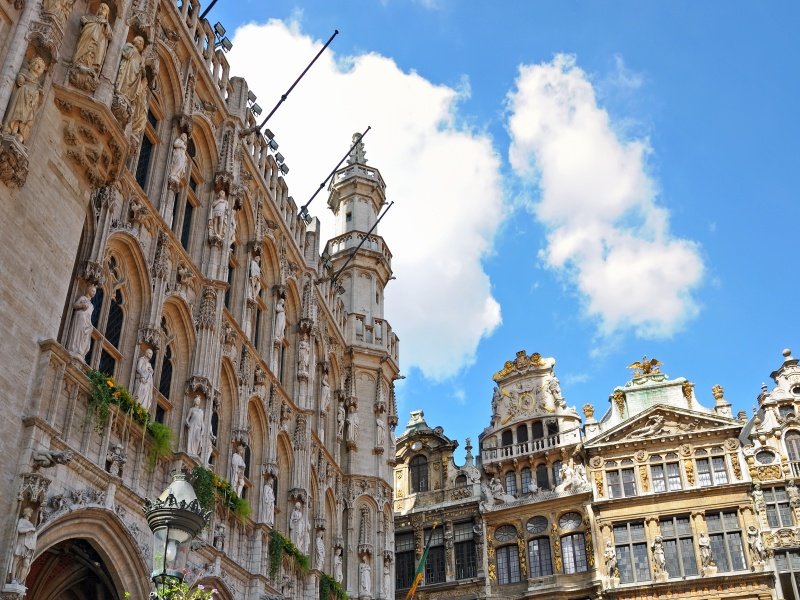 Belgia_Bryssel_Angle view of city hall and guild halls on Grand Place in Brussels in sunny day_800x600
