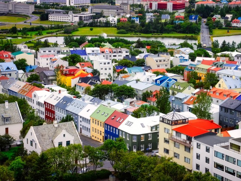 Reykjavik city bird view of colorful houses, Iceland_800x600